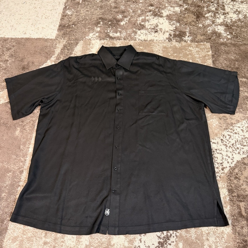 Nat Nast Shirt Luxury Mens 2XT Black 100% Silk Casual Button Up Bowling Sopranos